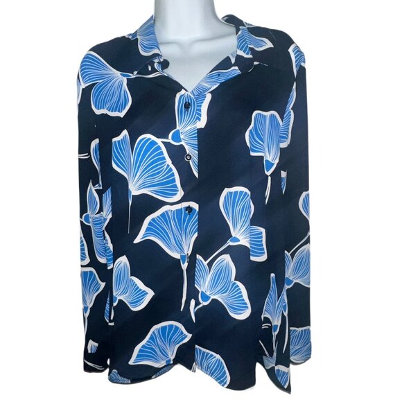 CAbi Regal Blouse Navy and Blue Floral - Picture 1 of 3